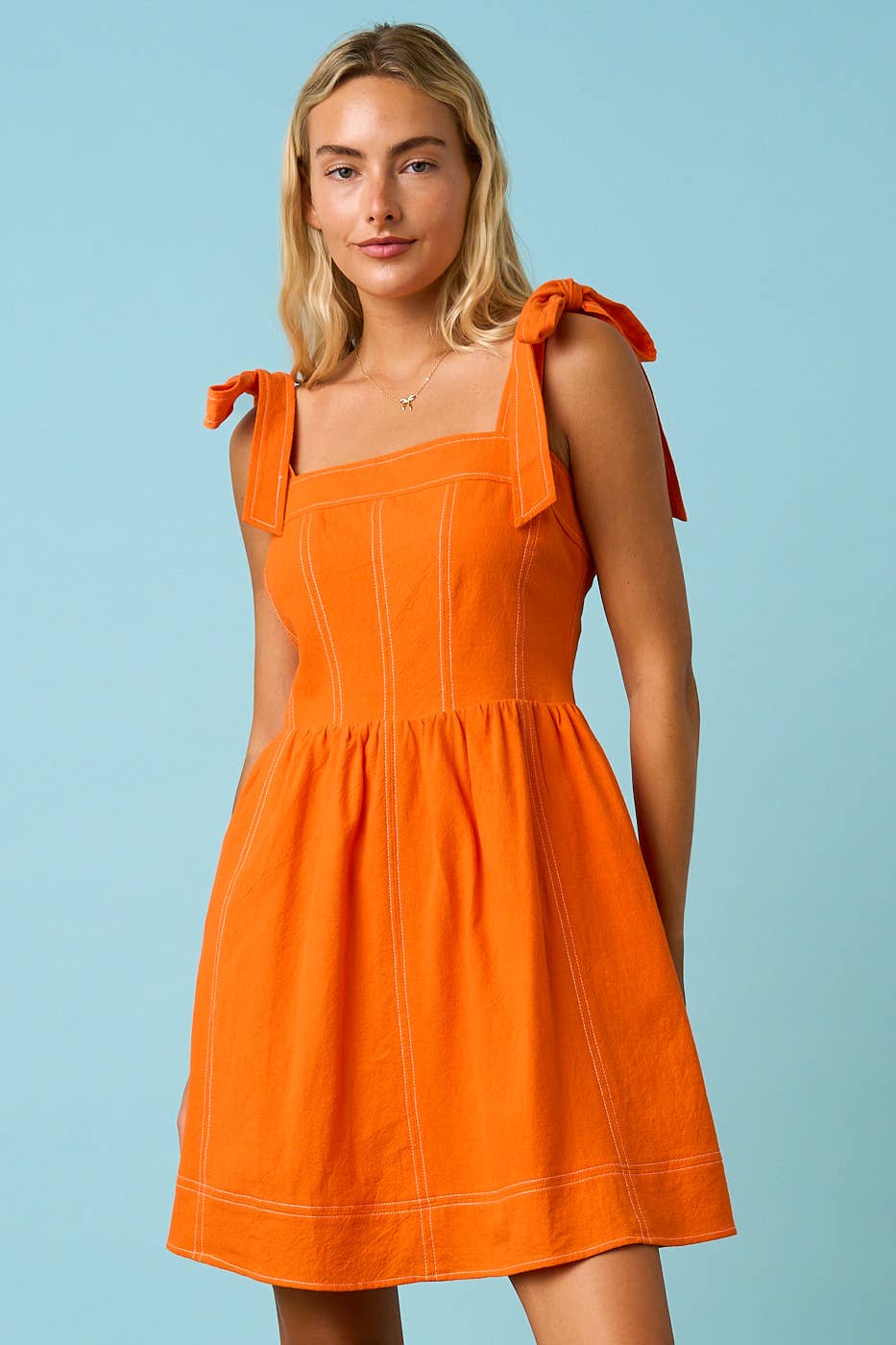 GAME DAY CONTRAST STITCH TIE SHOULDER MINI DRESS