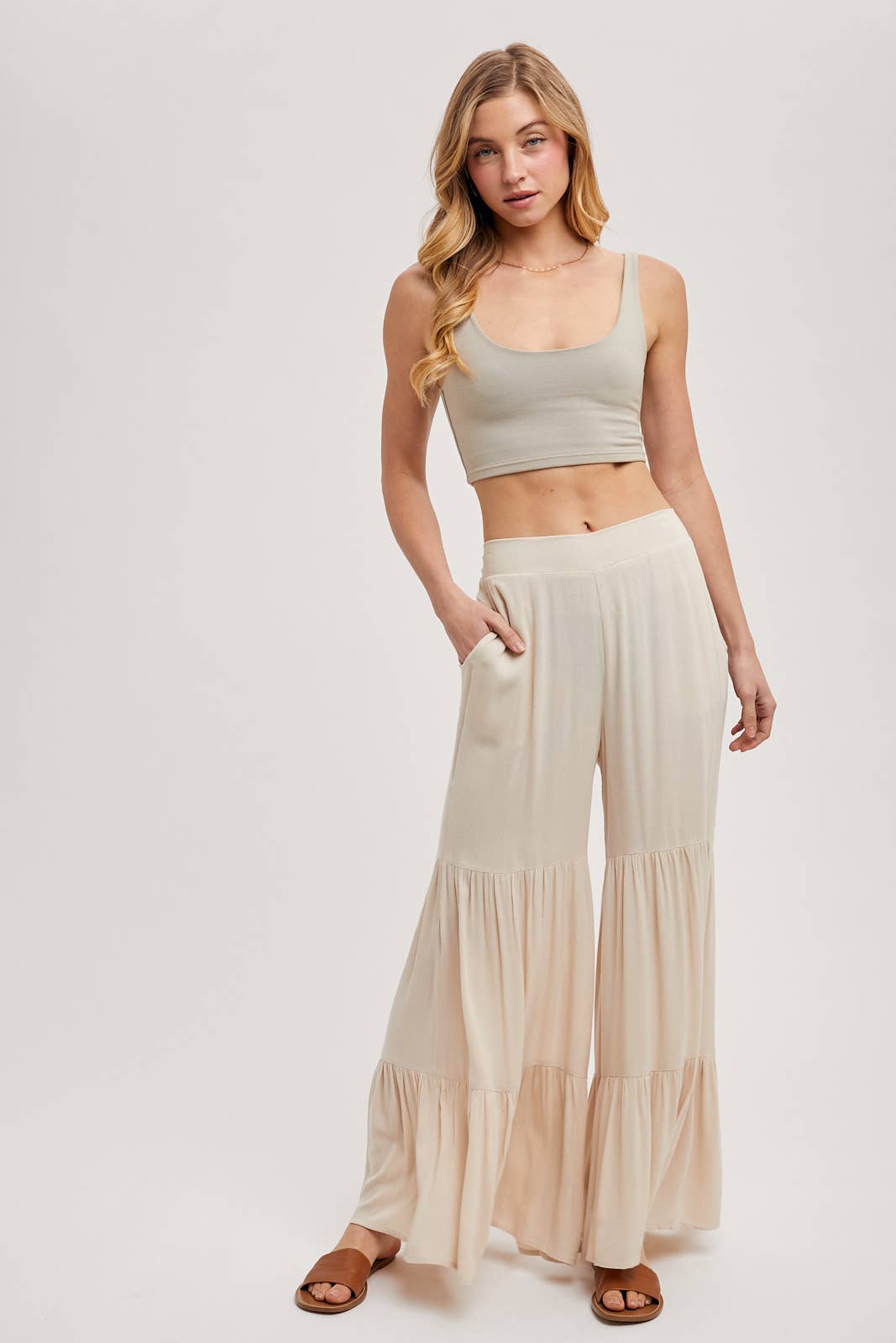 TIERED WIDE LEG PANTS NO LINING
