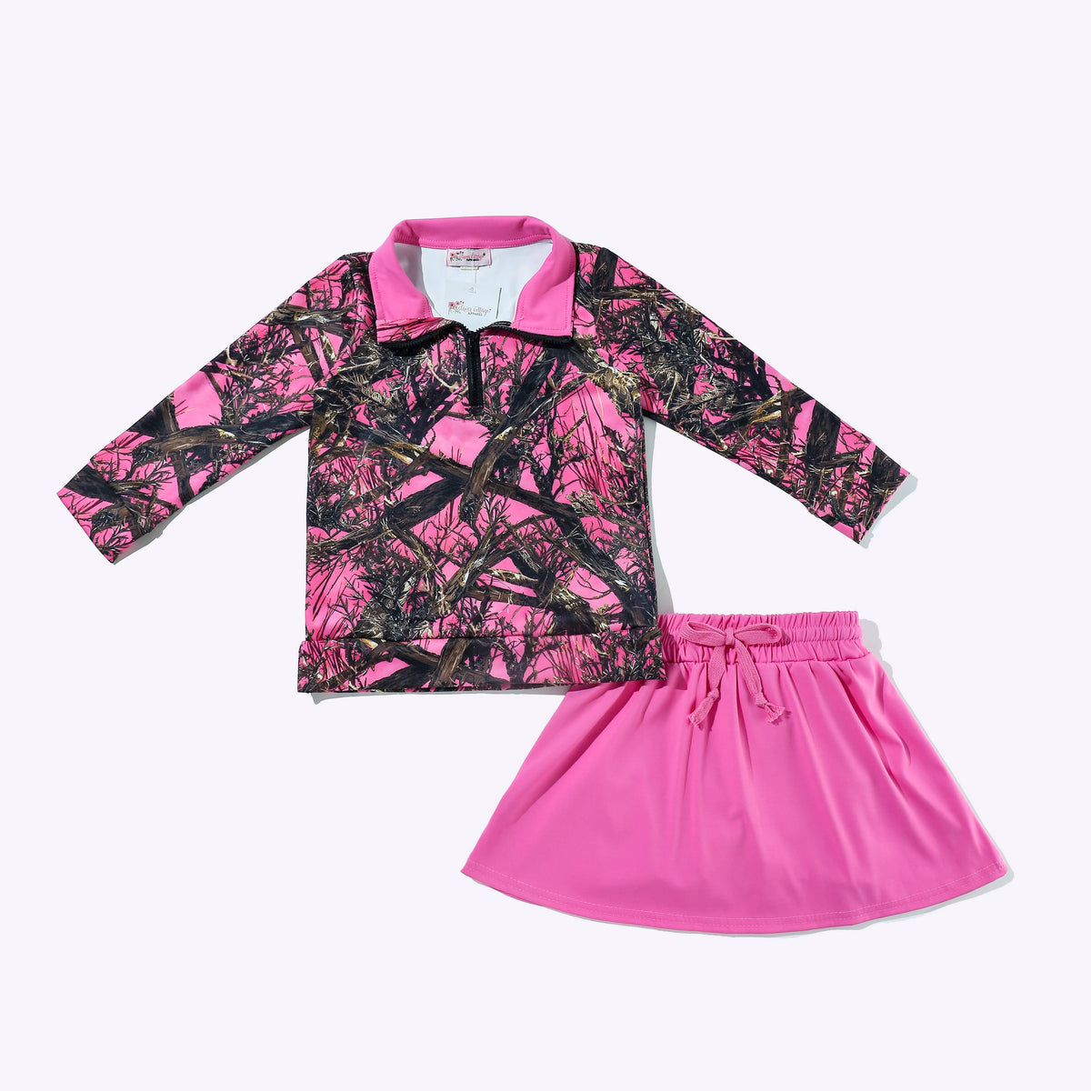 Pink Tree Camo Girls Quarter Zip Skort Set