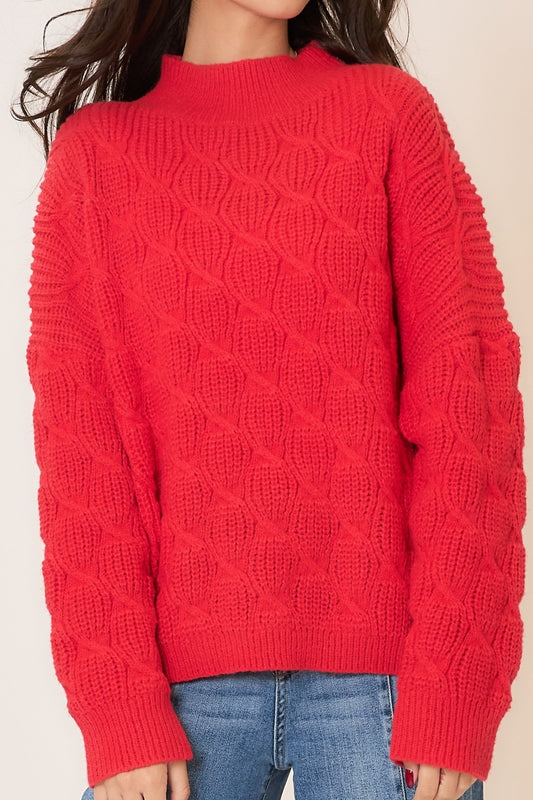 Braid Cable Knit Mock Neck Sweater