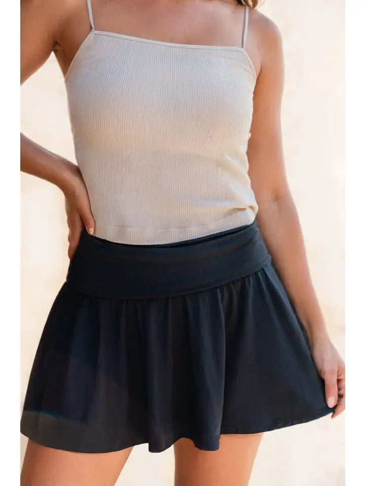 Wide Waistband Ruched Casual Skort