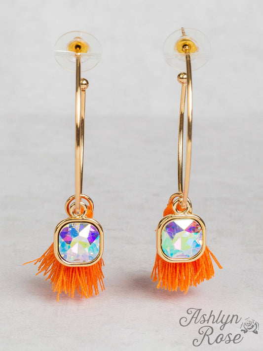 In the Loop Hoop Earrings with Mini Tassels, Orange