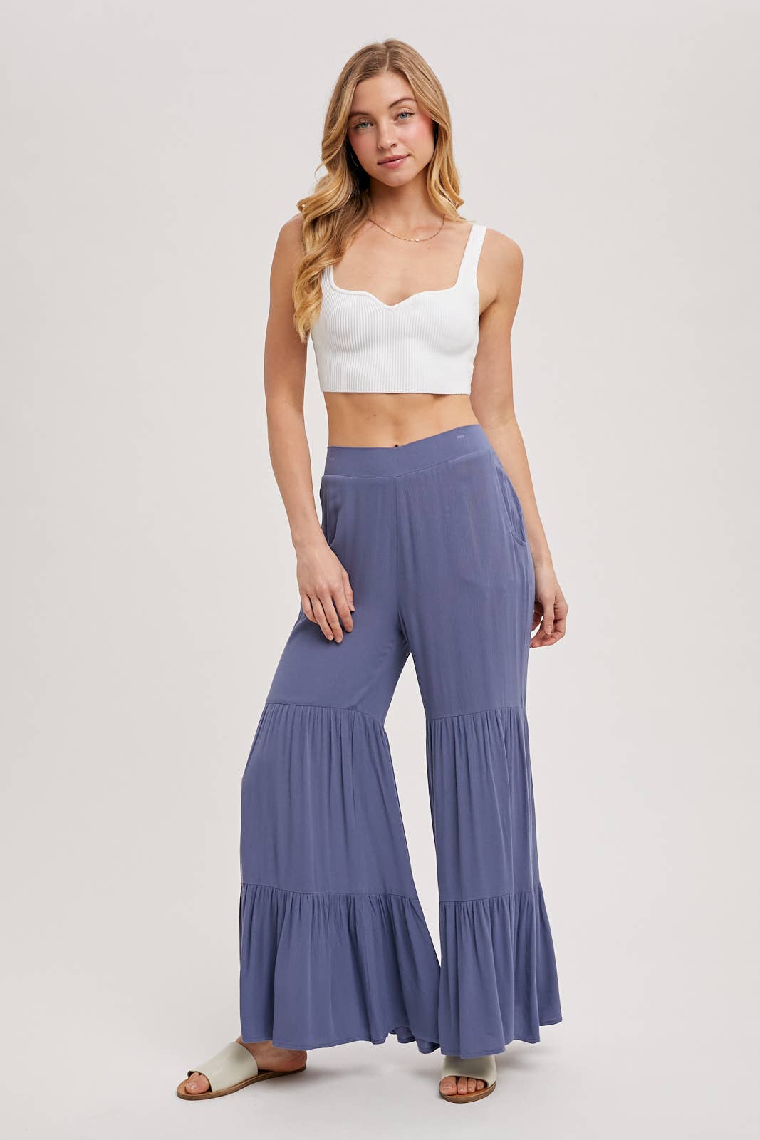 TIERED WIDE LEG PANTS NO LINING