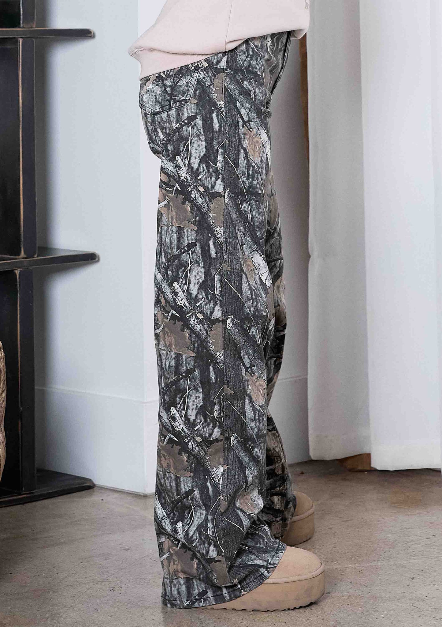 High-Rise Camo Print Wide Leg Jeans