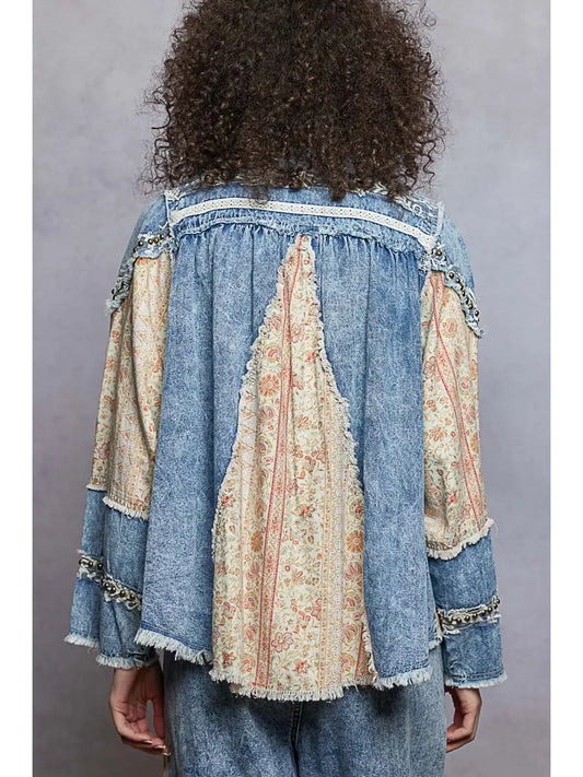 Contrast Denim Button Down Top