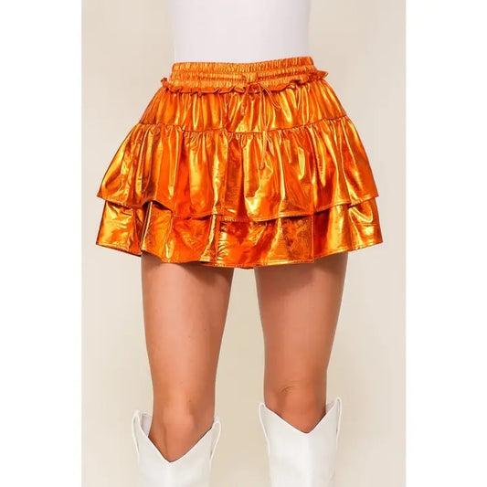 Tiered Foil Orange Skirt