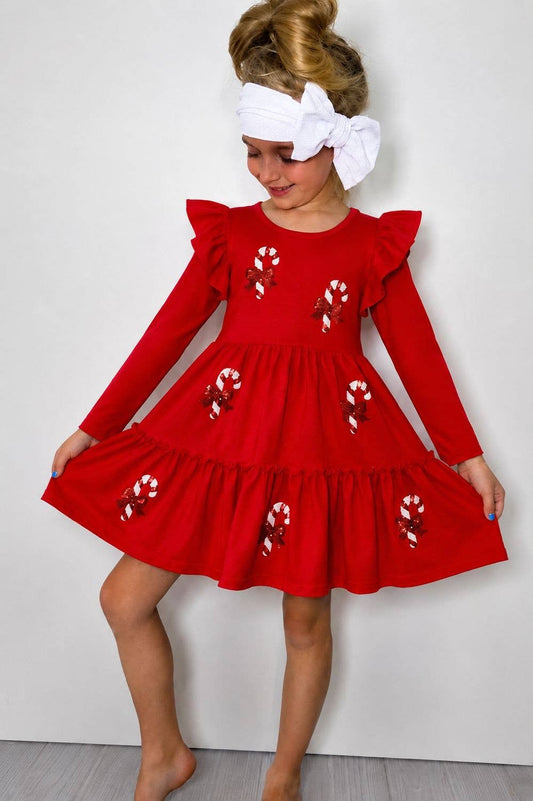 Candy Cane Sequin Girls Dress