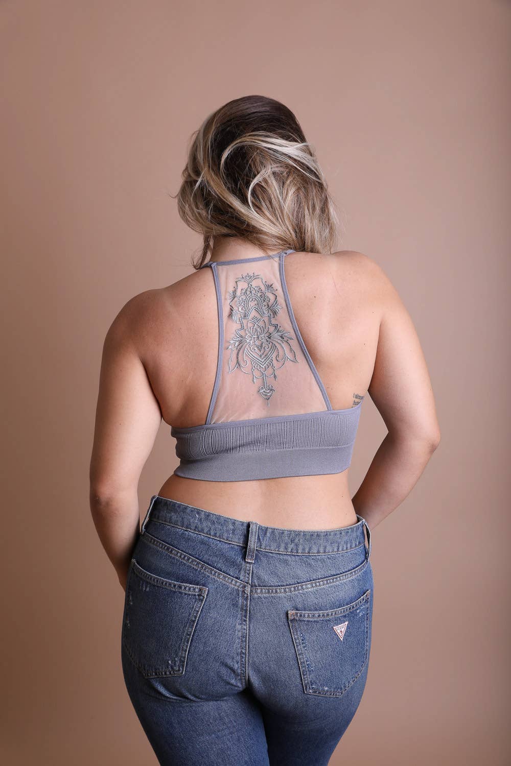 Plus Size Tattoo Mesh Racerback Bralette