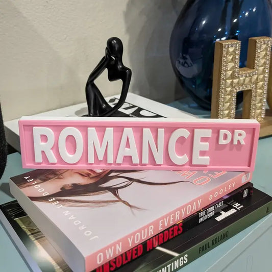 "Romance Drive" Bookshelf Sign