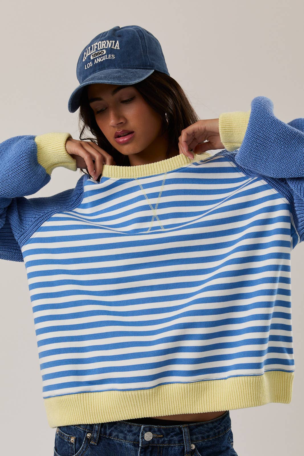 STRIPE PULLOVER WITH SWEATER SLEEVES