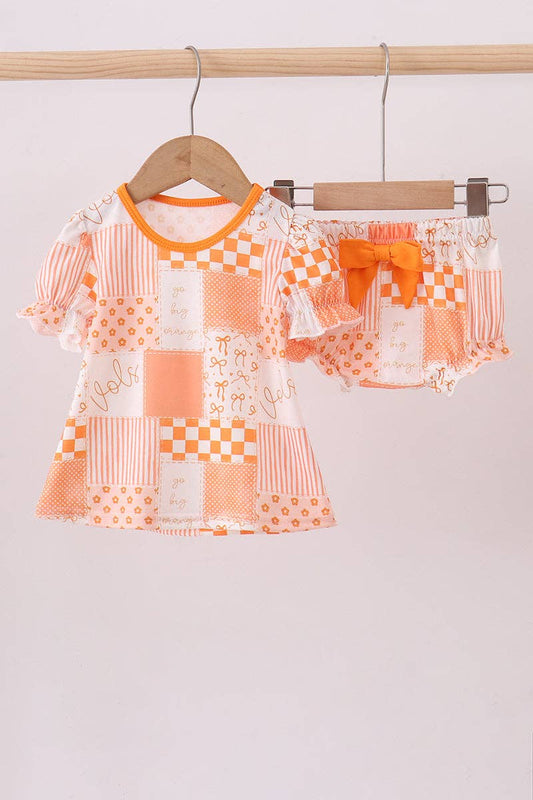 Orange Tennessee patchwork bloomer set