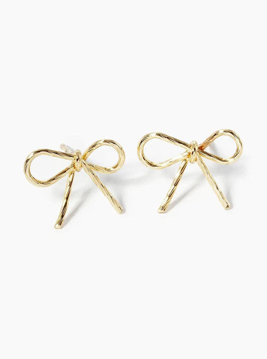 18K Gold Dipped Textured Wire Ribbon Bow Post Stud Earrings