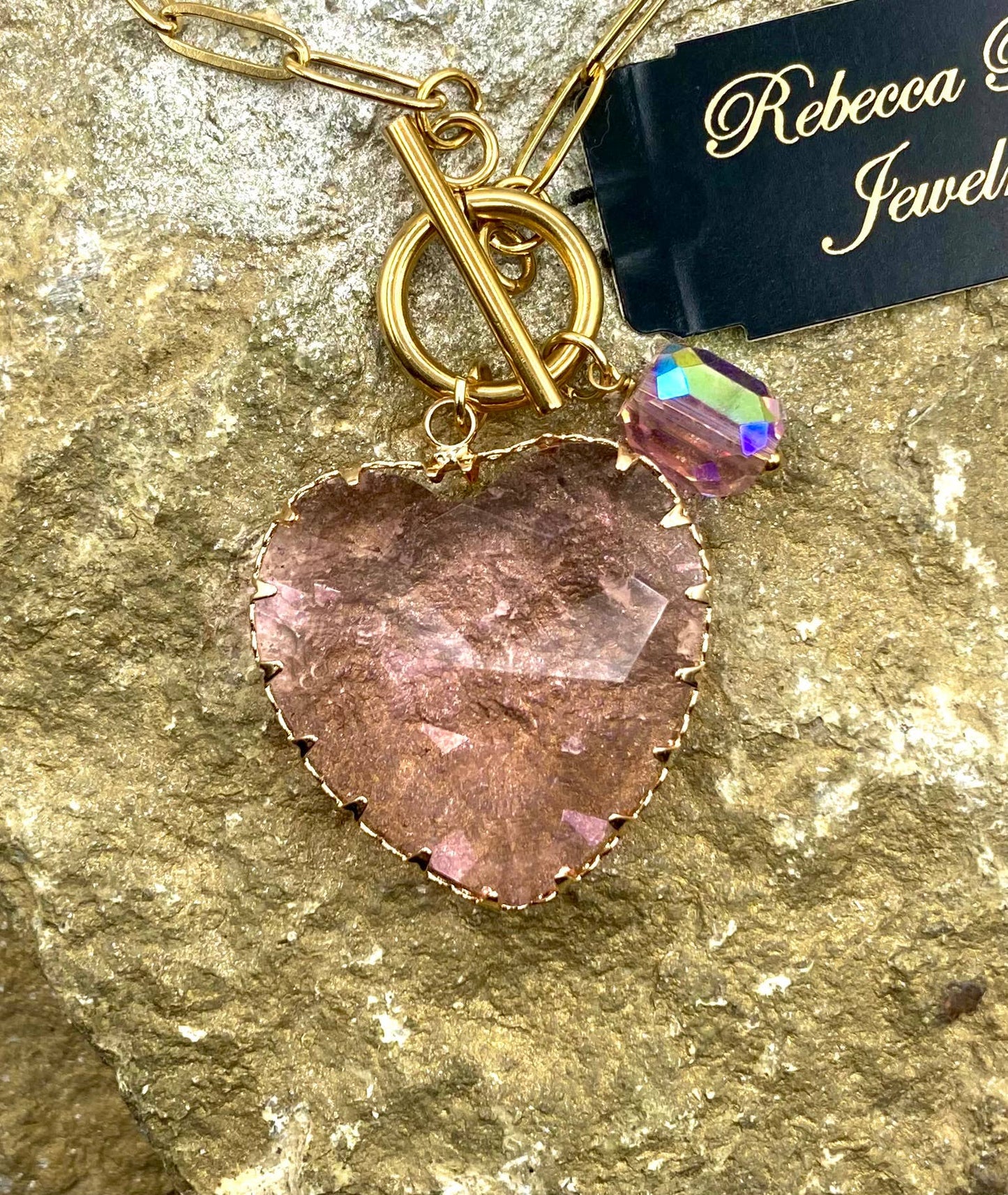 Charm Necklace with Pronged Crystal Heart Pendant
