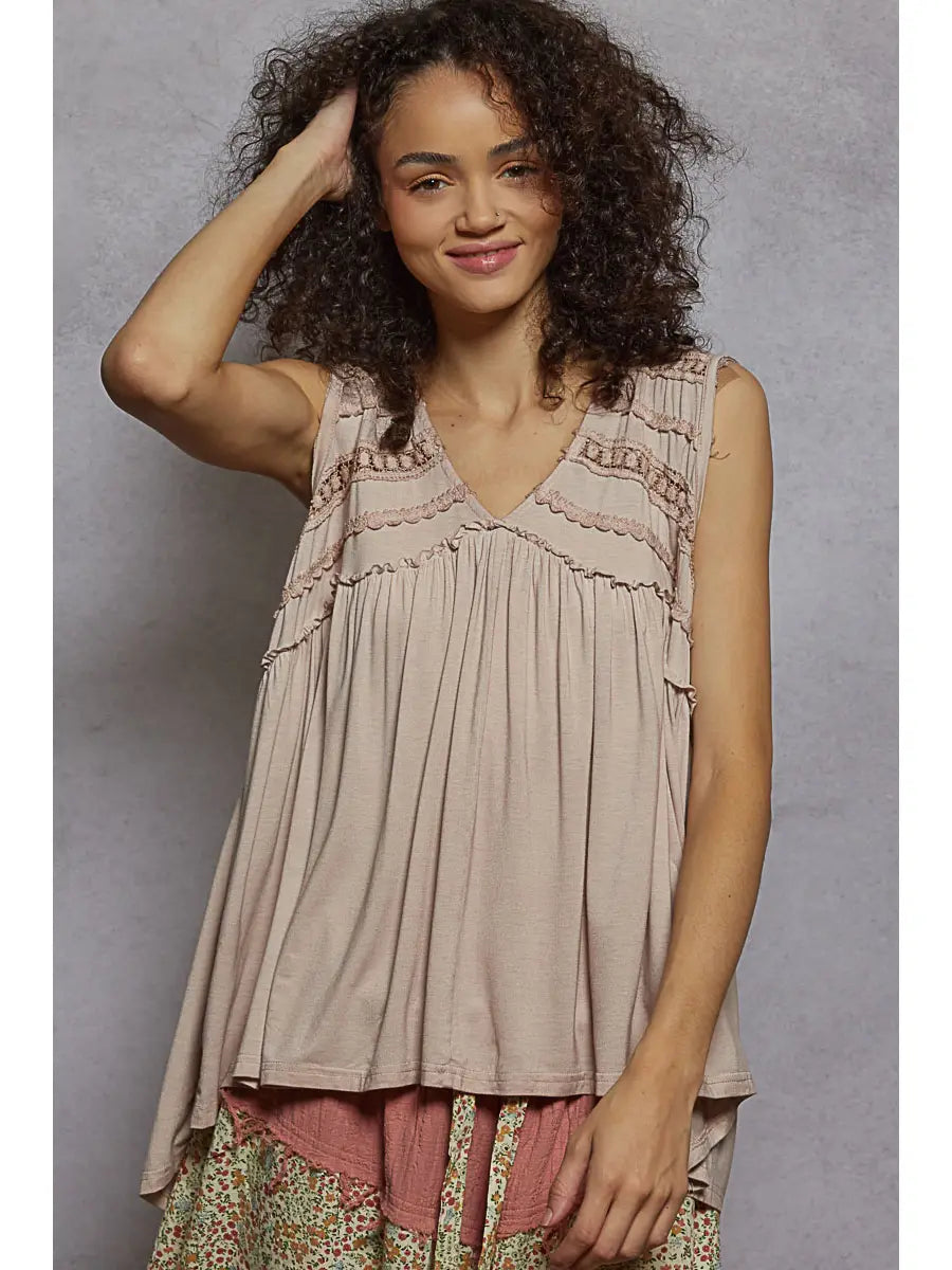Sleeveless Loose Fit V-Neck Babydoll Top