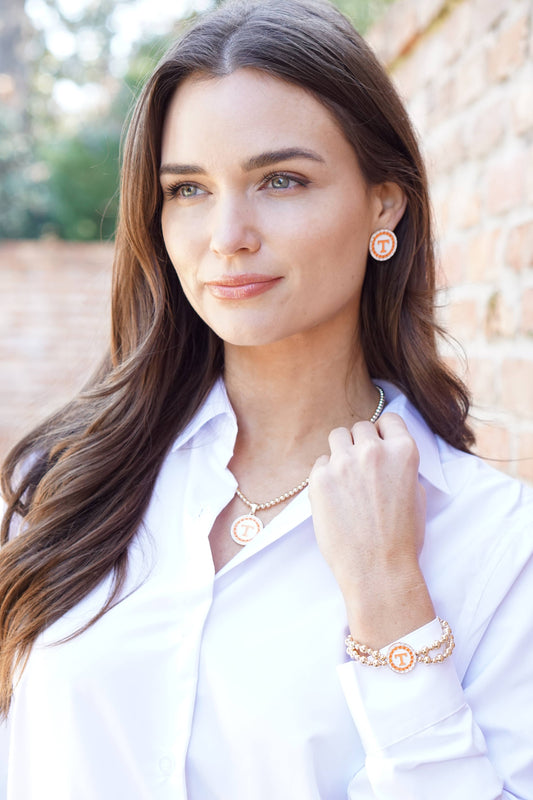 Tennessee Vols Pave Disc Necklace in Shiny Gold