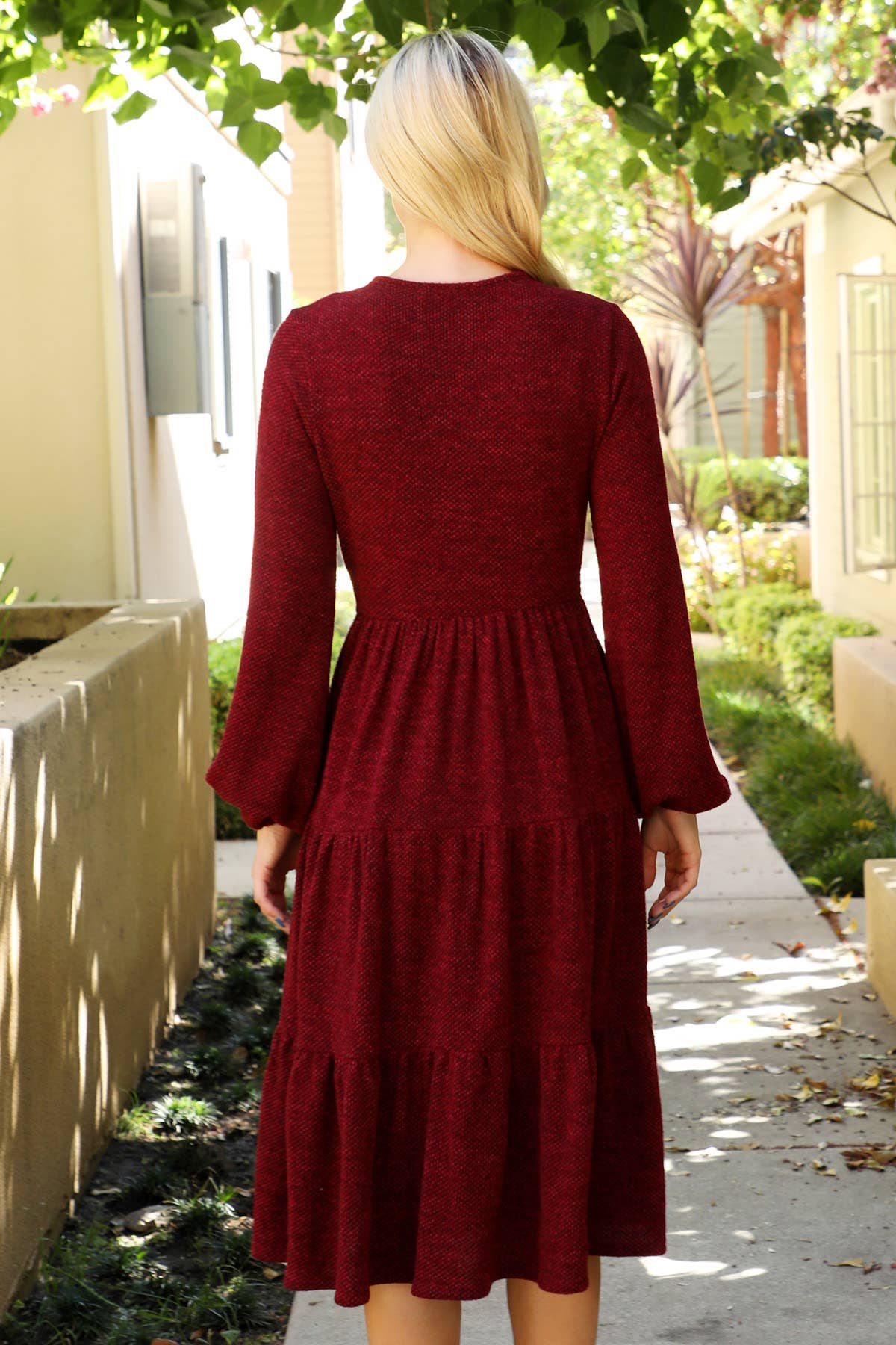 LONG PUFF SLEEVE JACQUARD KNIT DRESS