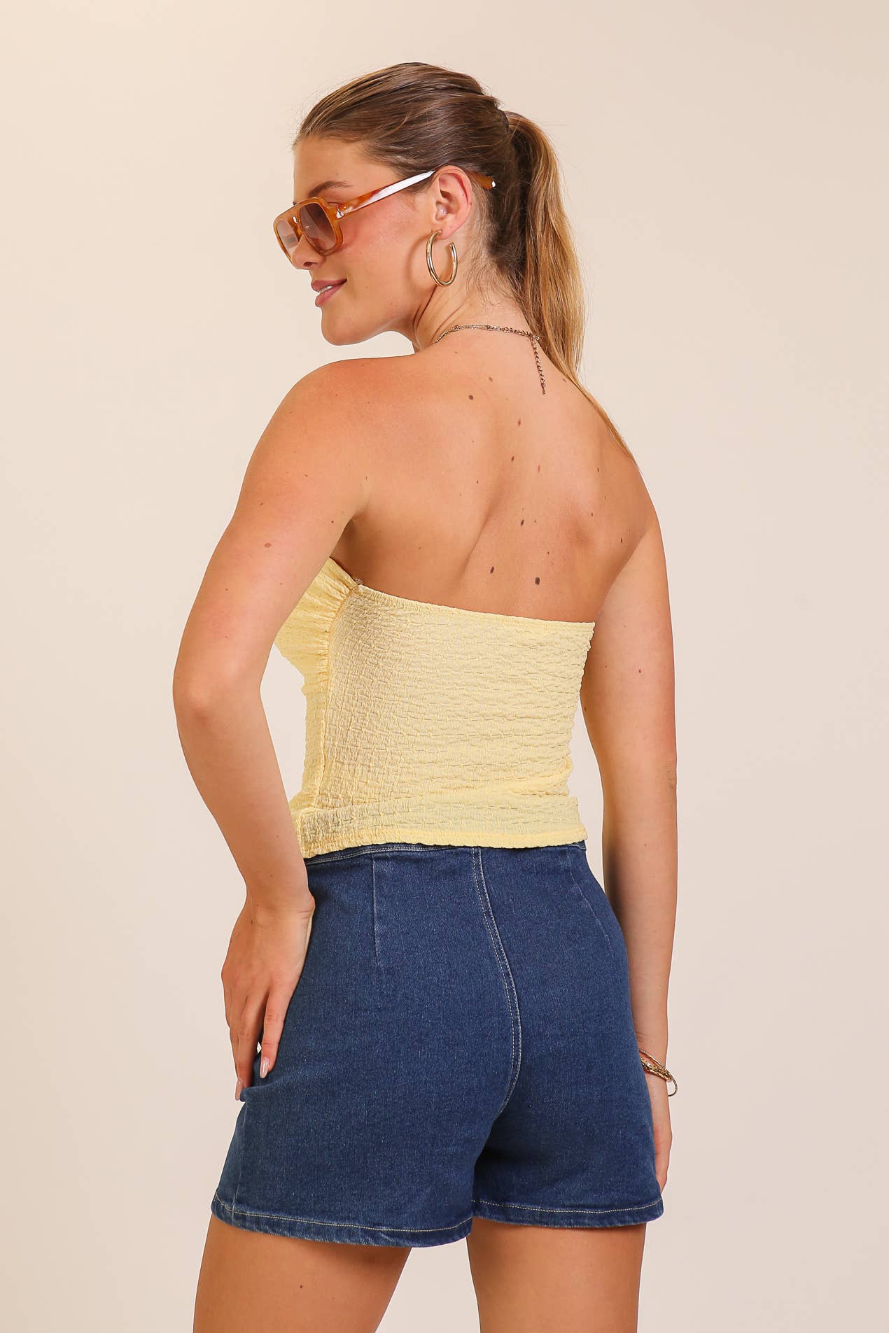 Smocked Twist Front Bandeau Top - Yellow