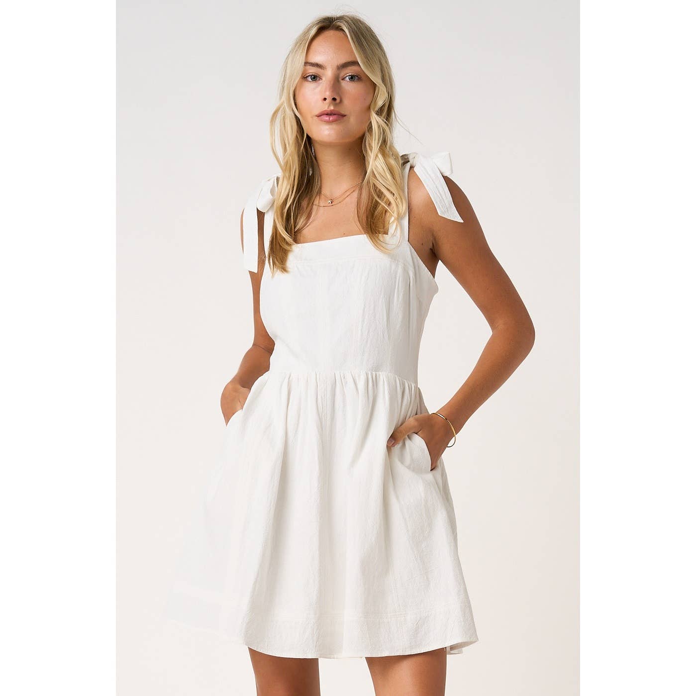 GAME DAY CONTRAST STITCH TIE SHOULDER MINI DRESS