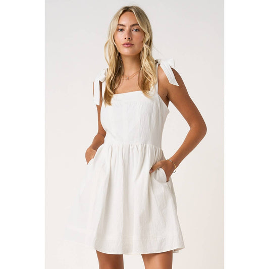 GAME DAY CONTRAST STITCH TIE SHOULDER MINI DRESS