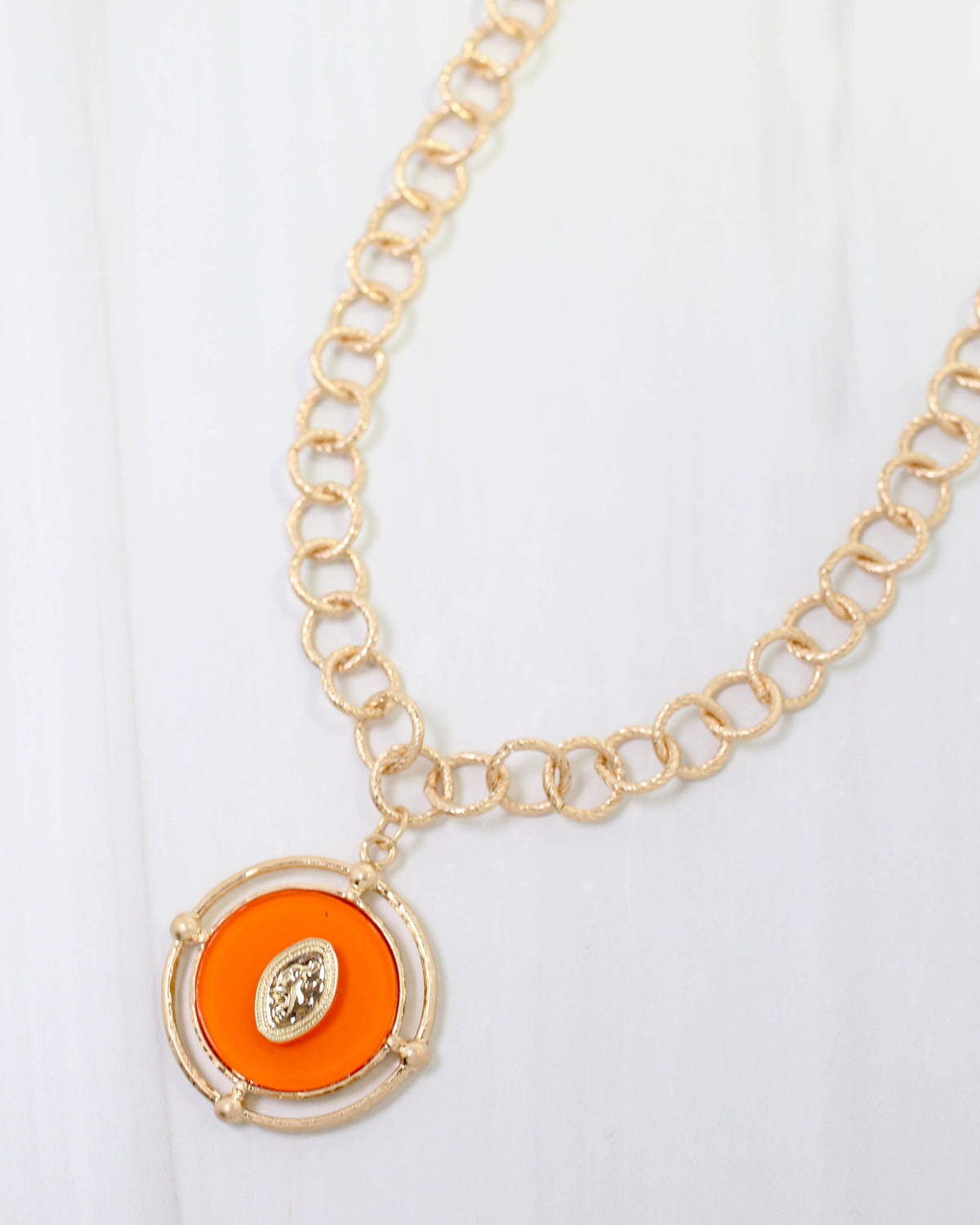 Moree Circle Pedant Link Necklace Orange