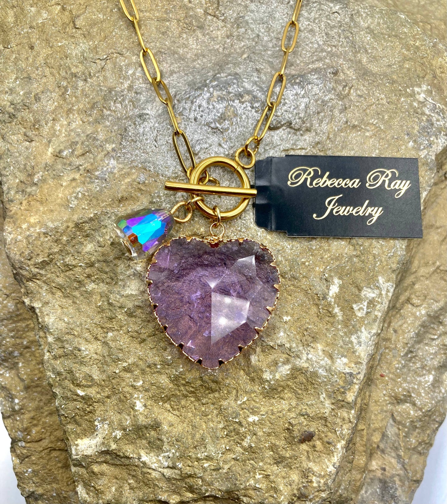 Charm Necklace with Pronged Crystal Heart Pendant
