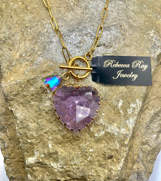 Charm Necklace with Pronged Crystal Heart Pendant