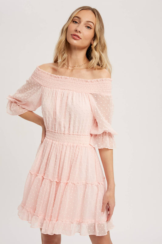 SWISS DOT OFF SHOULDER DRESS