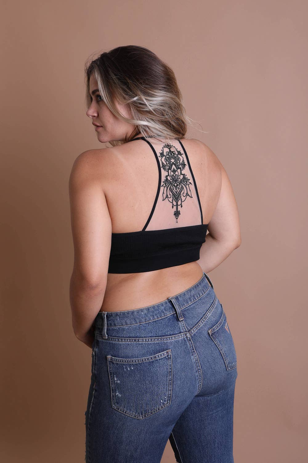 Plus Size Tattoo Mesh Racerback Bralette