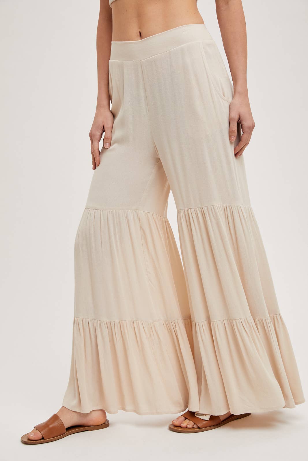 TIERED WIDE LEG PANTS NO LINING