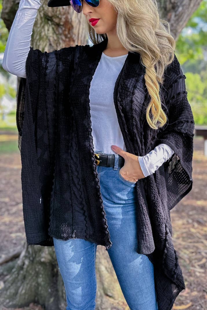 Textured Open Front Soft Kimono