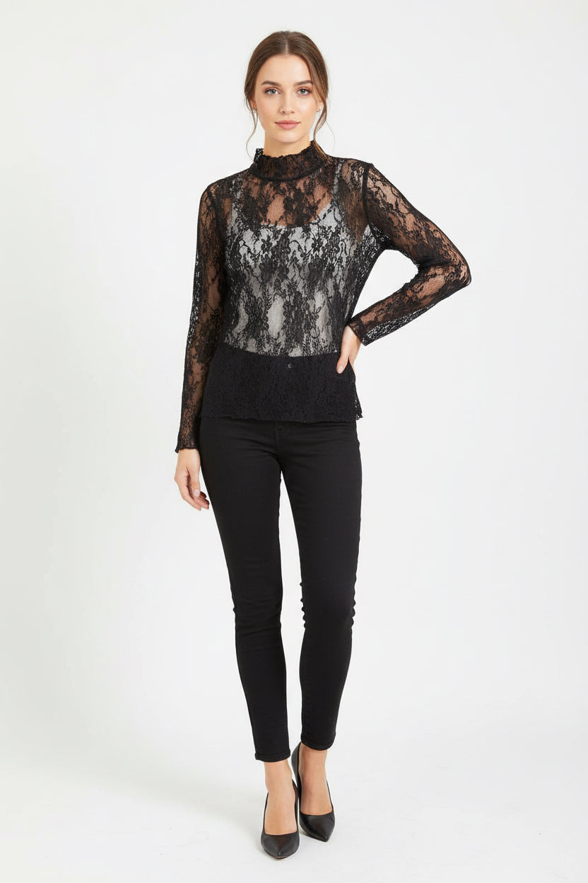 Floral Print Lace Long Sleeve Top