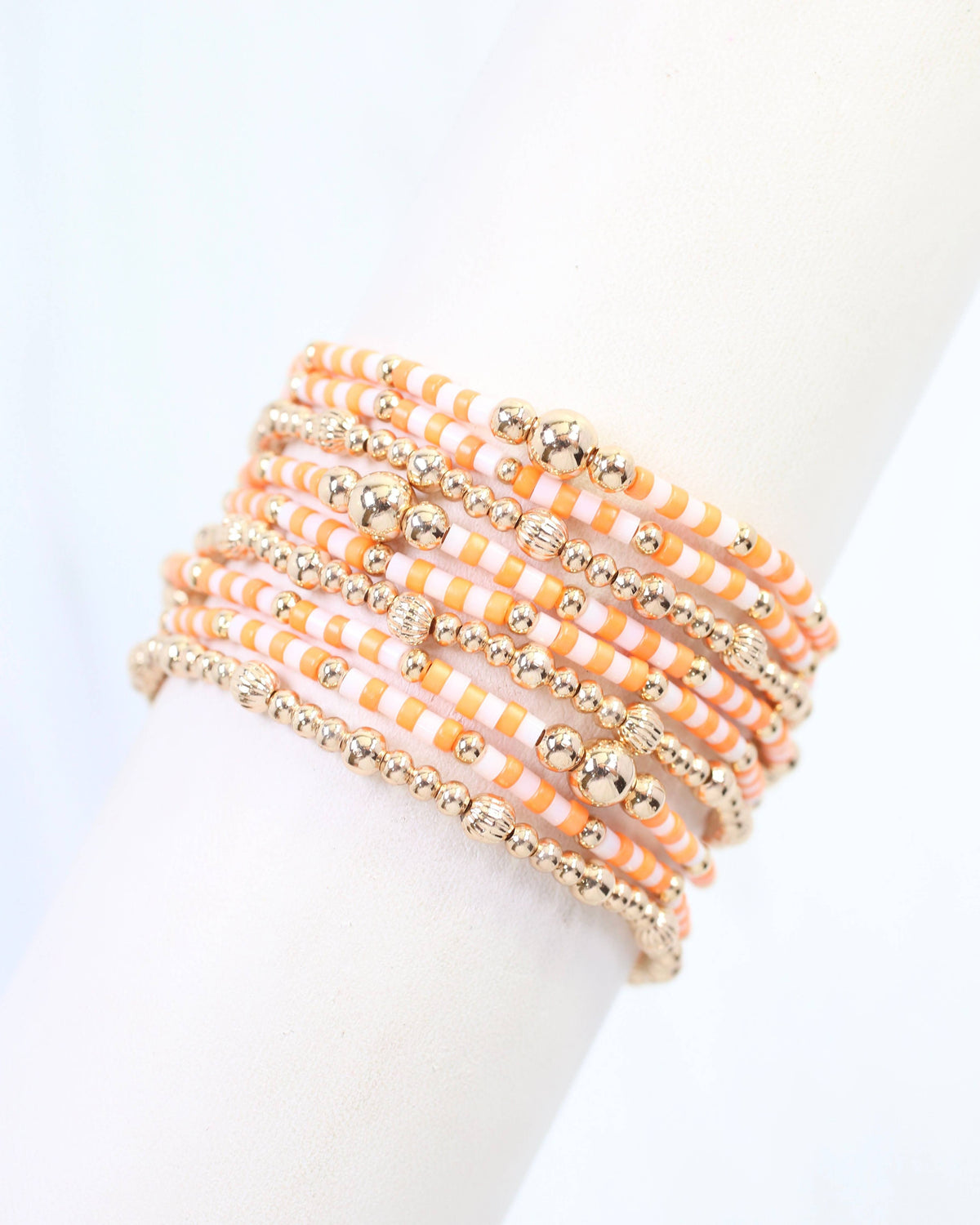 Renee Beaded Bracelet Set Orange White
