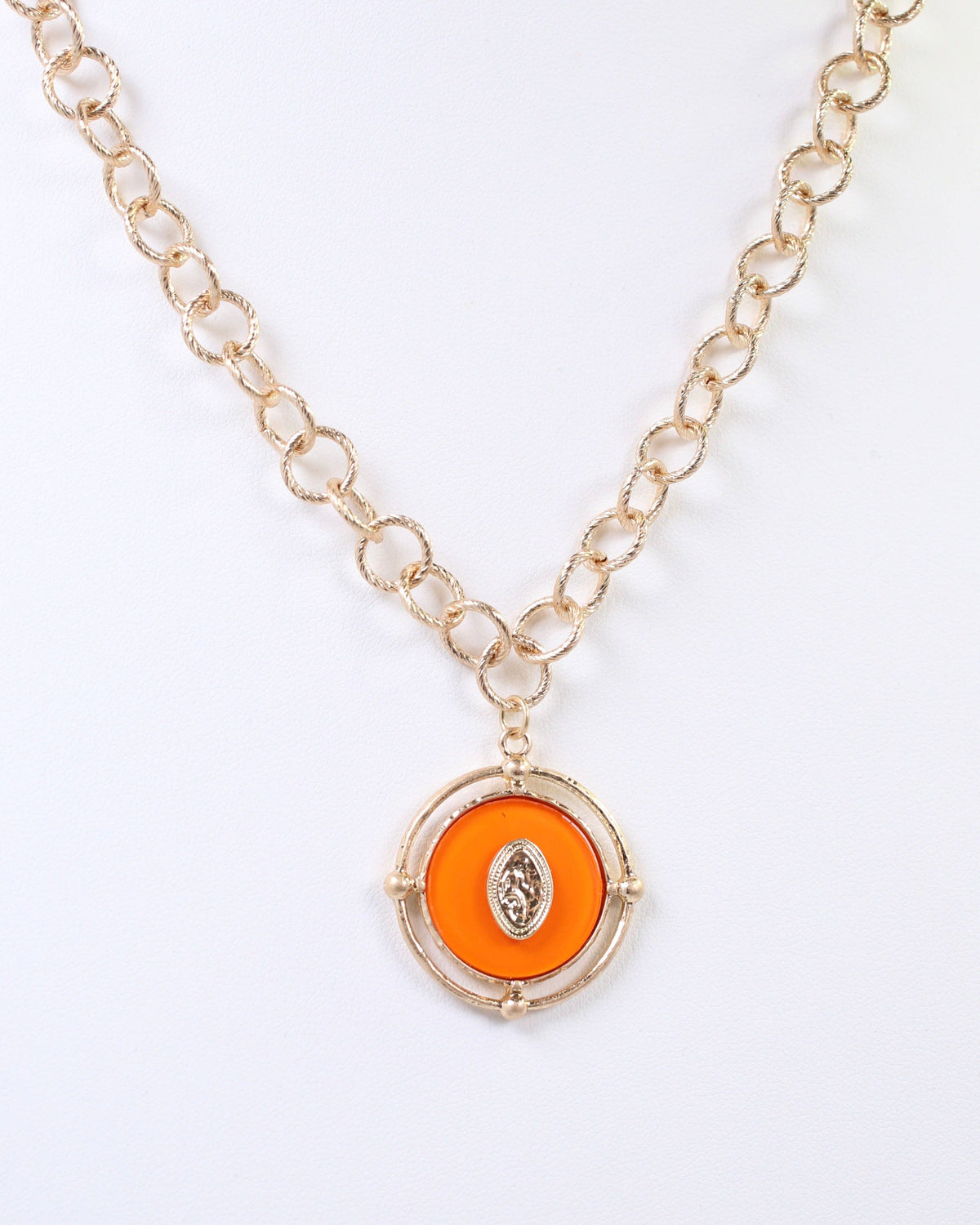 Moree Circle Pedant Link Necklace Orange
