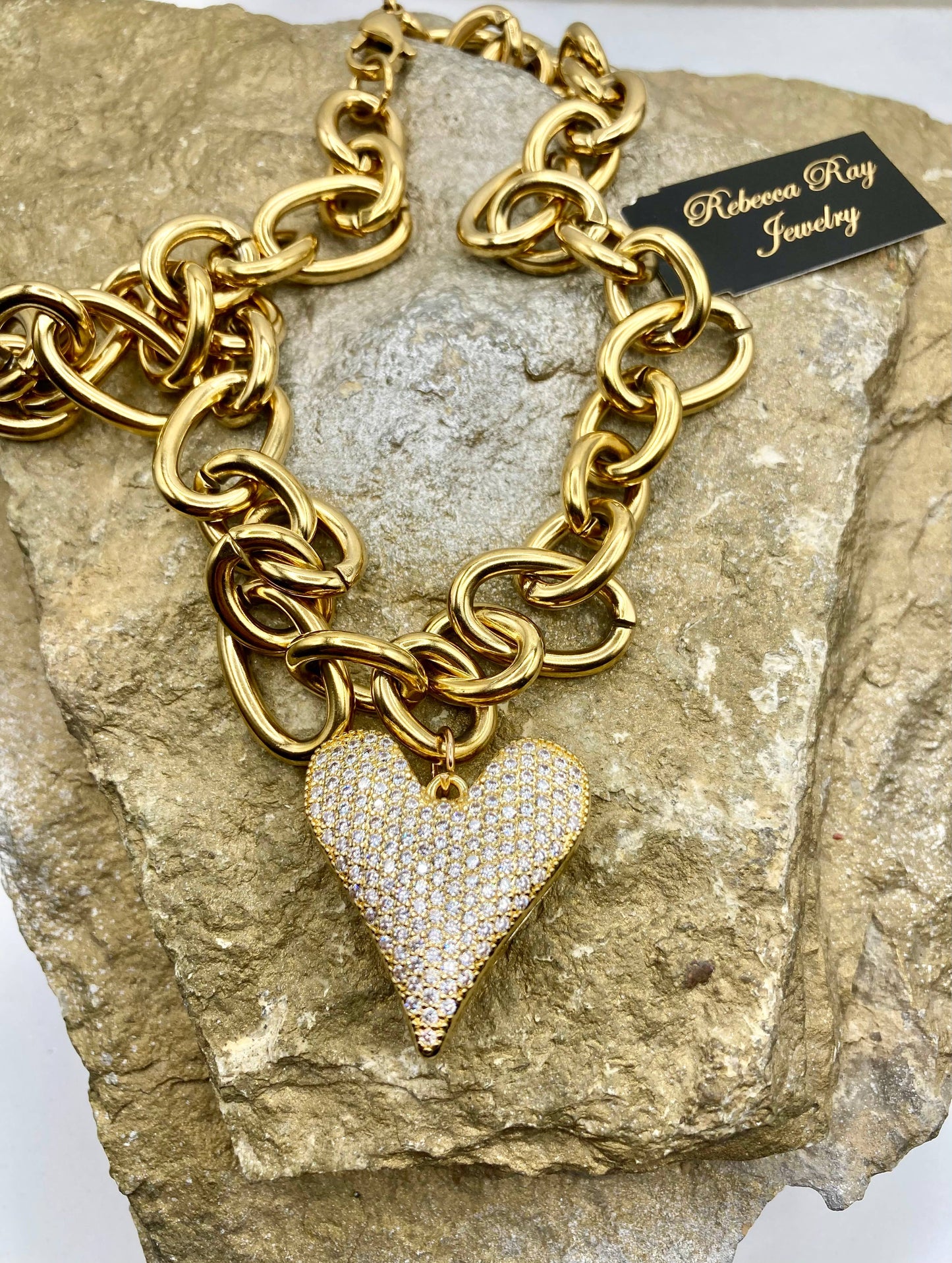Chunky Gold Heart Statement Charm Necklace