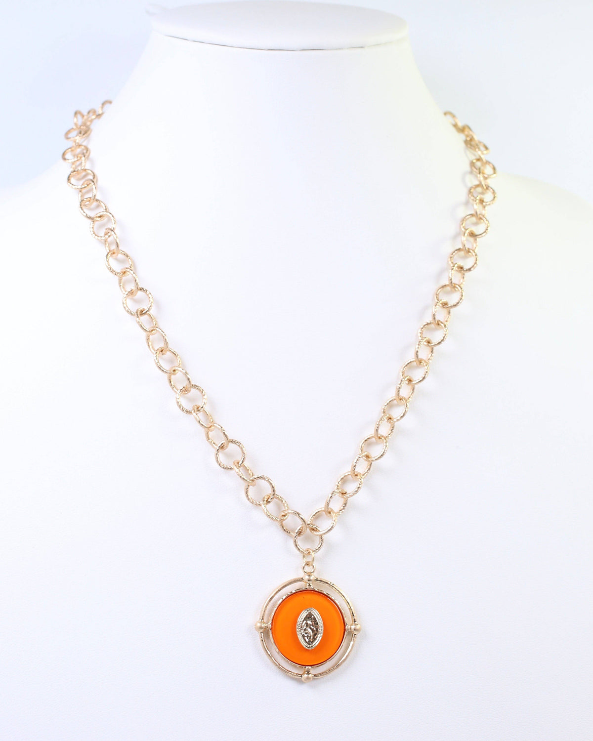 Moree Circle Pedant Link Necklace Orange