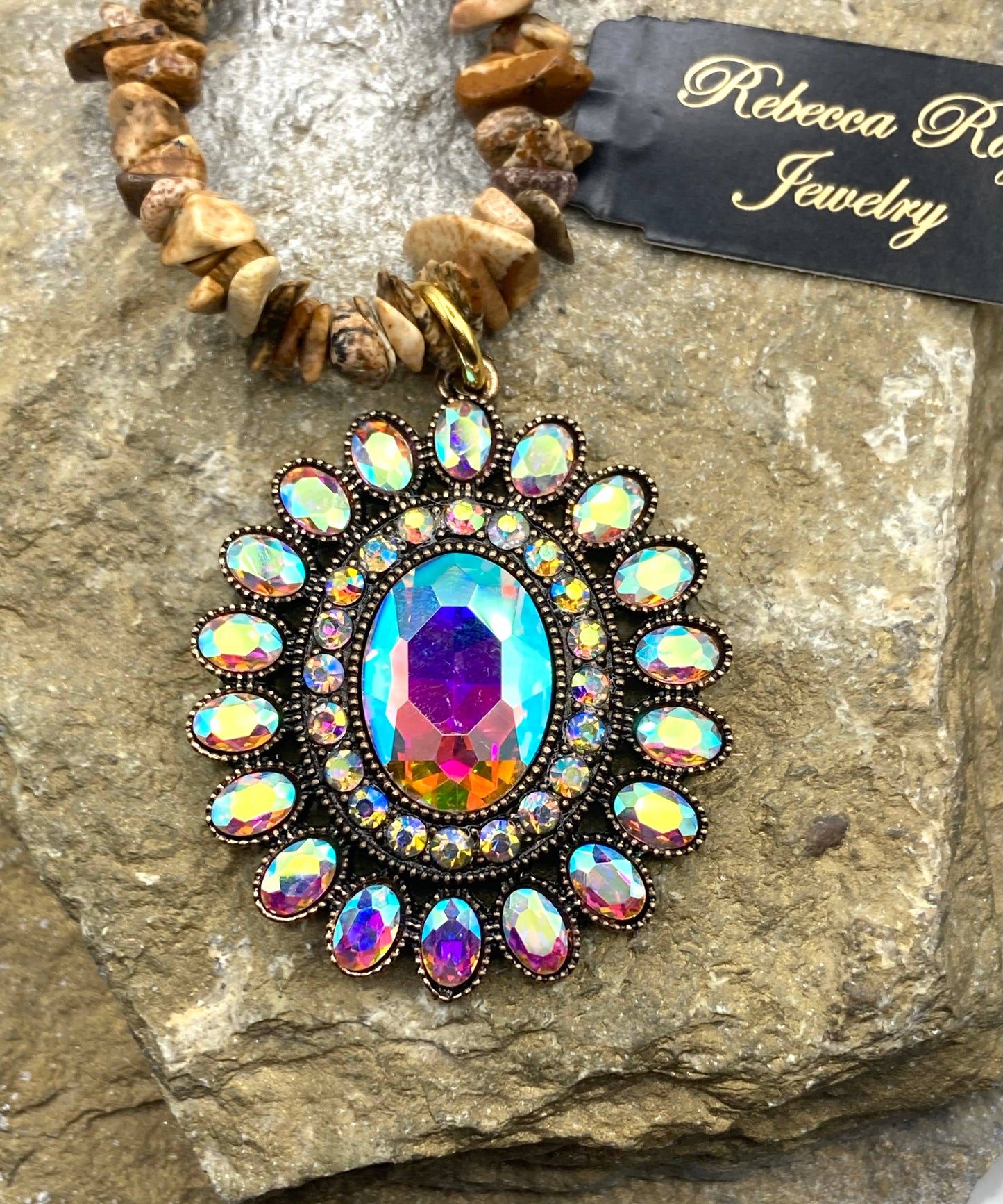 Boho Gemstone Concho Crystal Statement Necklace
