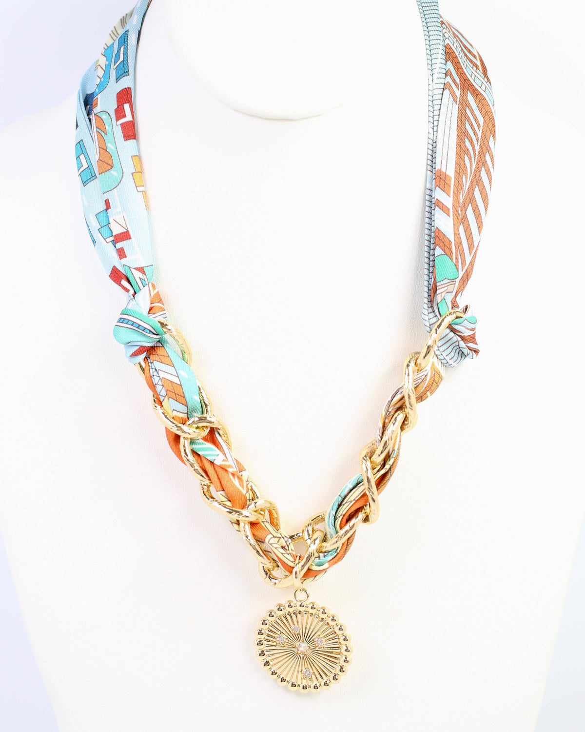 Sarah Scarf Charm Necklace Blue Orange