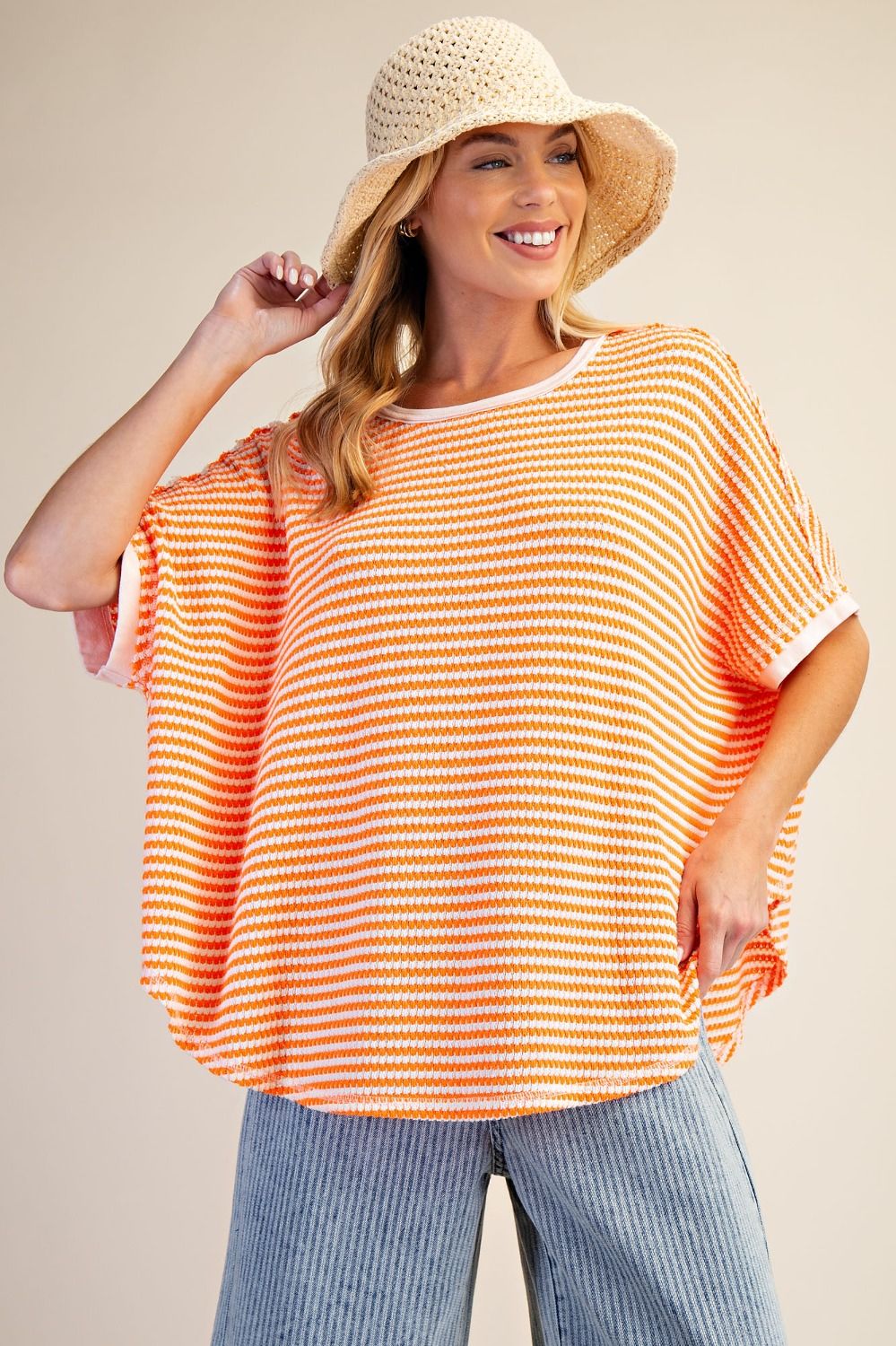 STRIPED THERMAL WASHED OVERSIZED TOP