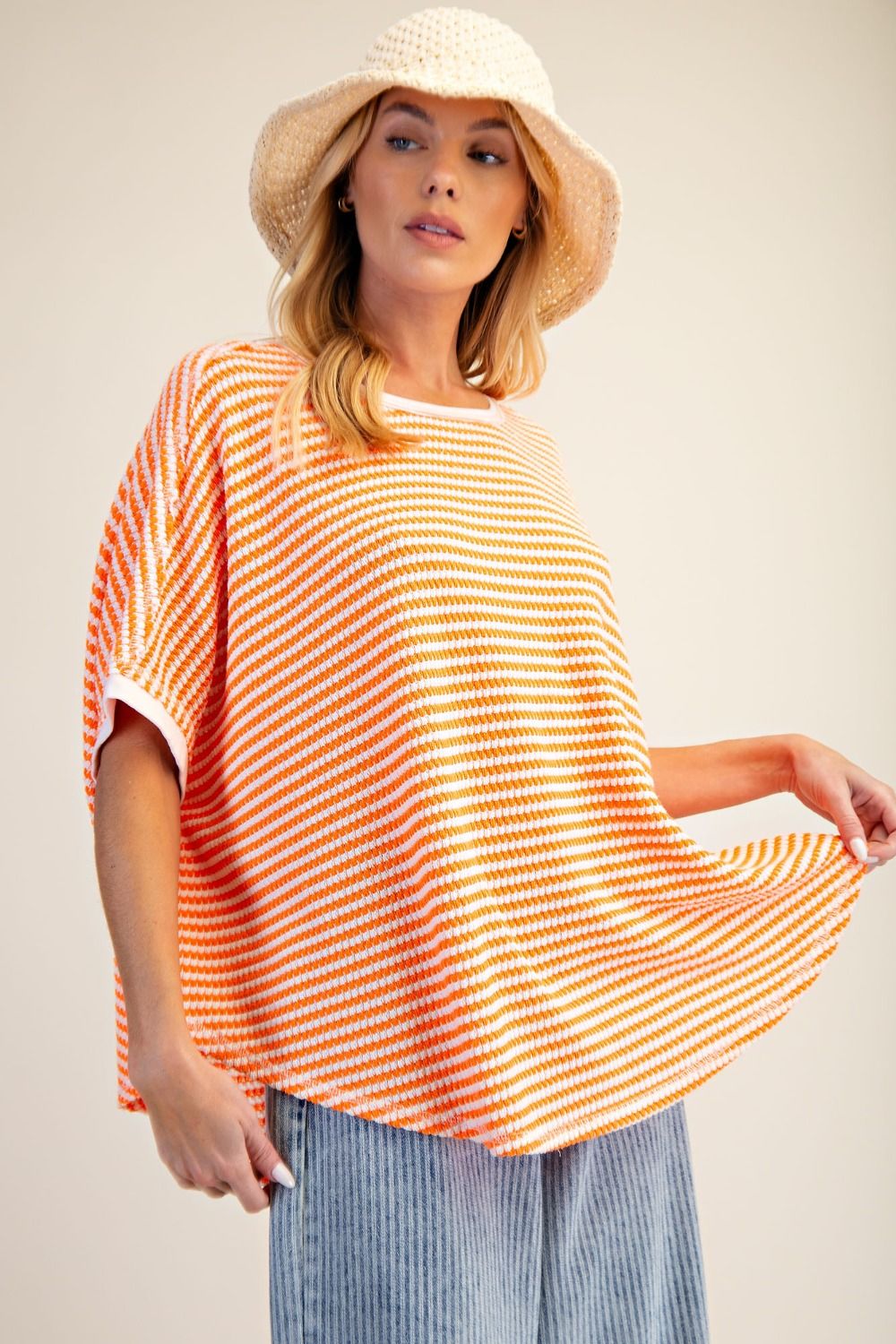 STRIPED THERMAL WASHED OVERSIZED TOP