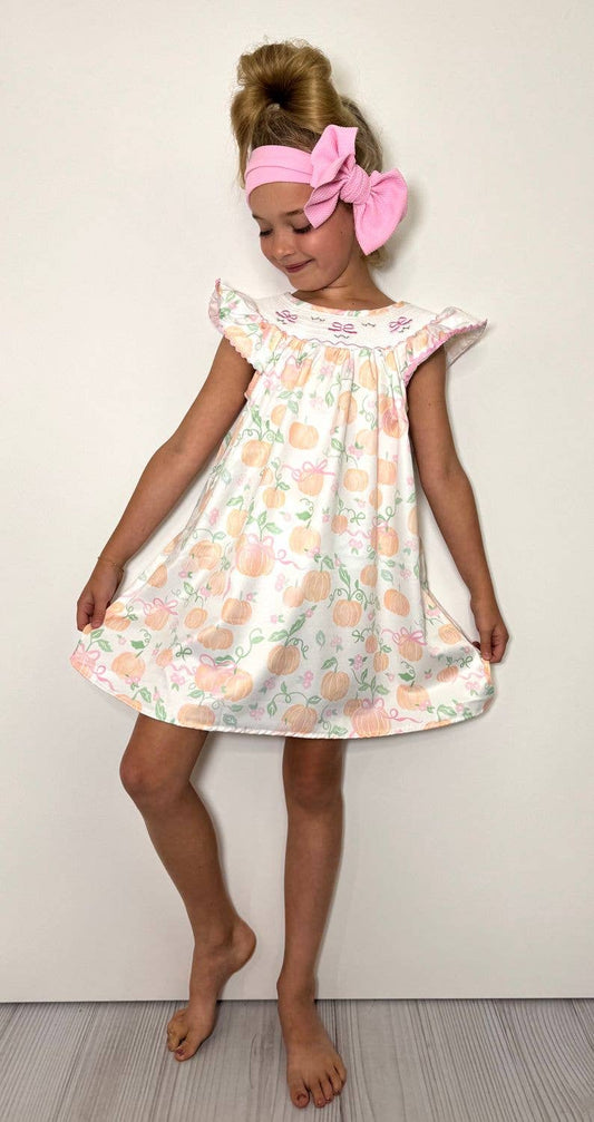 Peachy Pumpkin Smocked Girls Dress