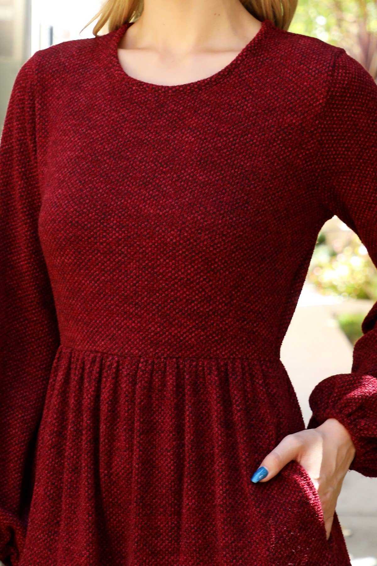 LONG PUFF SLEEVE JACQUARD KNIT DRESS