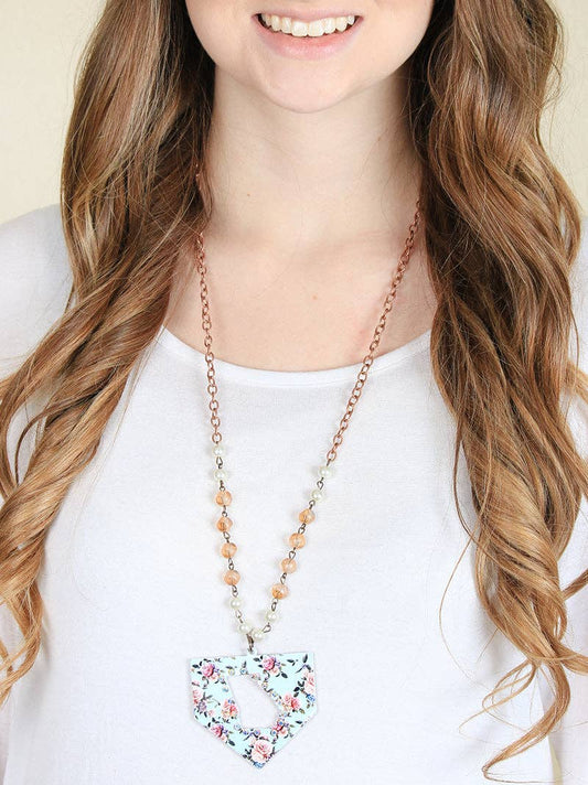 Light Blue Floral Georgia Necklace, Copper