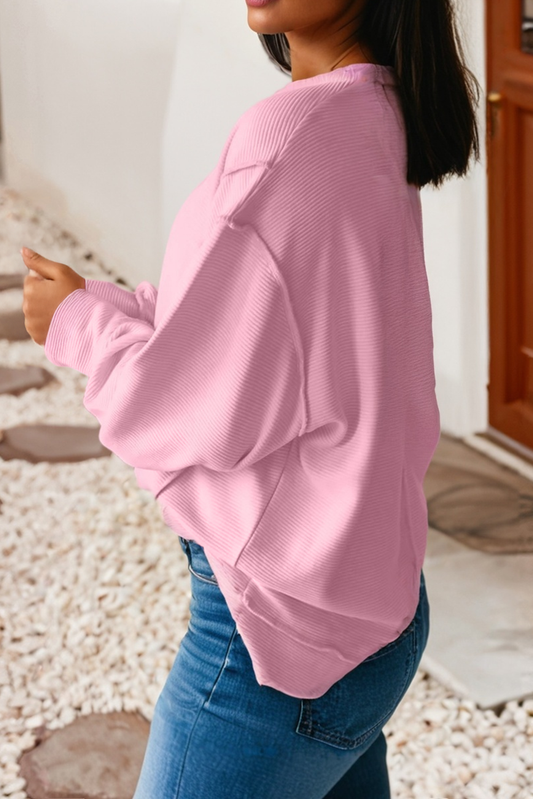 Ribbed Exposed Seam Detail Drop Shoulder
