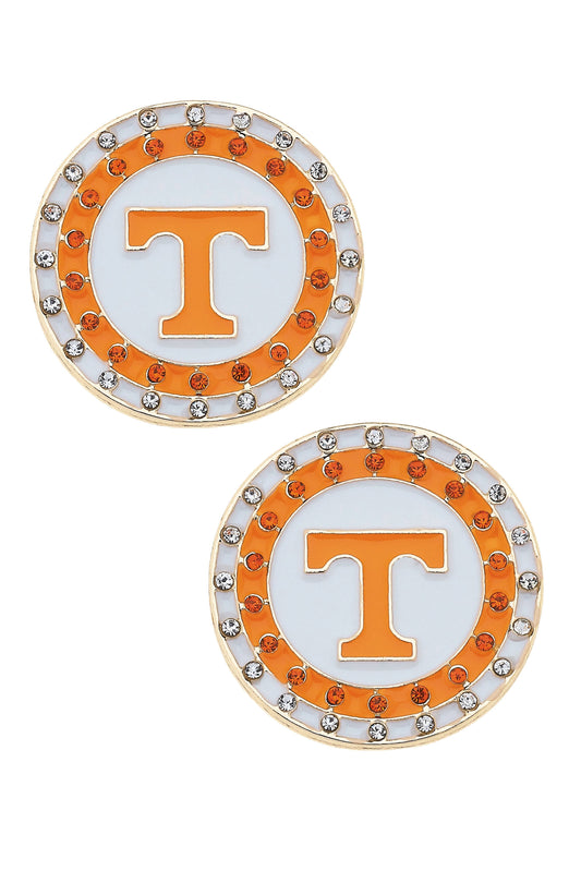 Tennessee Vols Pave Disc Stud Earrings in Orange/White