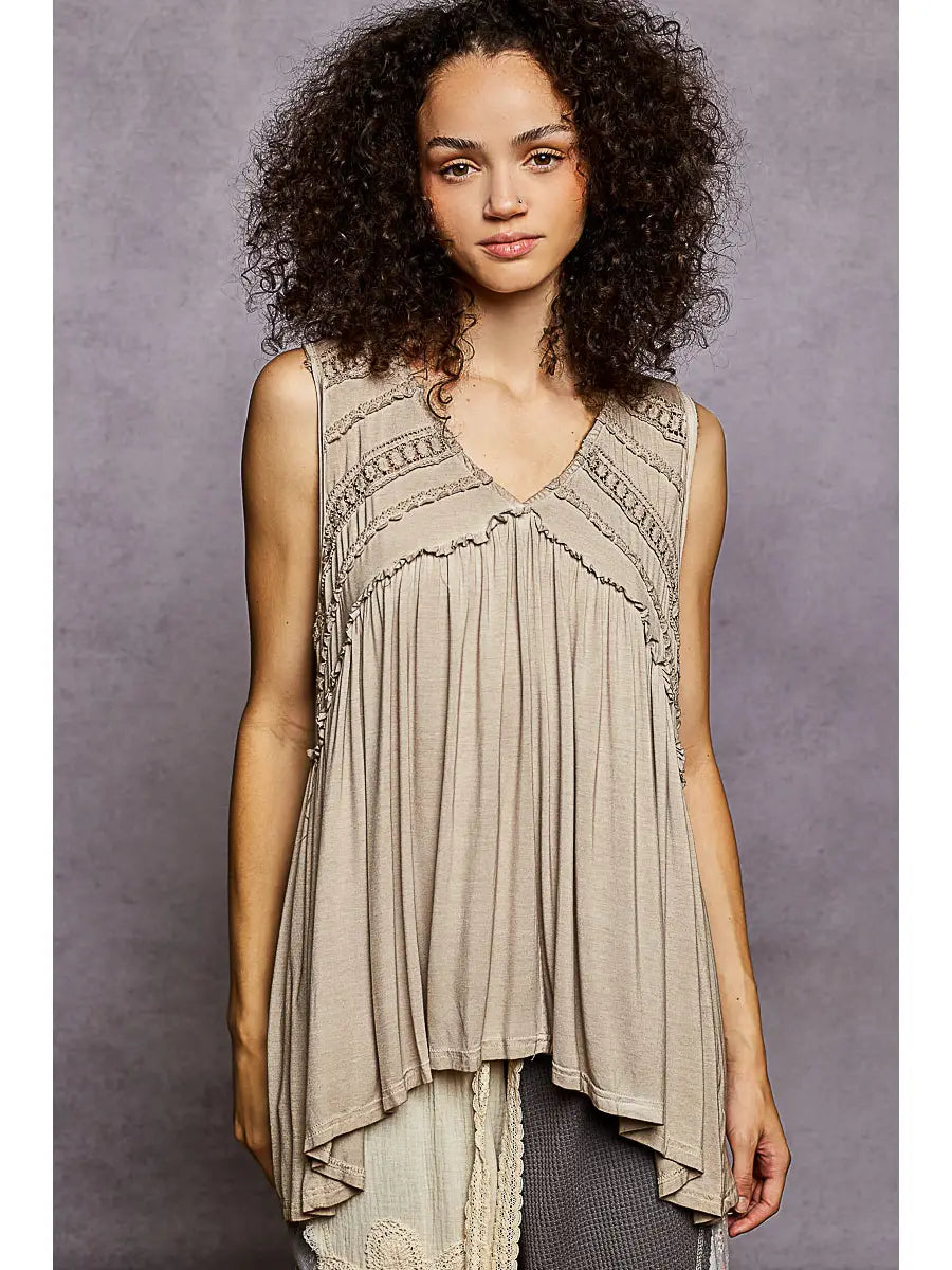 Sleeveless Loose Fit V-Neck Babydoll Top