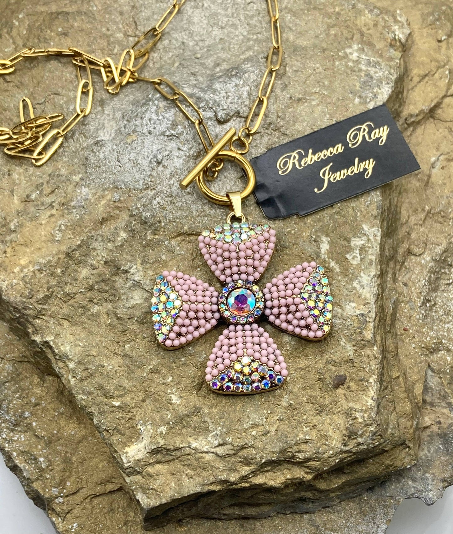 Boho Pink Floral Charm Necklace