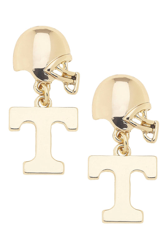 Tennessee Vols Logo Helmet Earrings in Shiny Gold