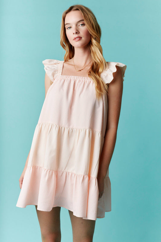 Striped Ruffle Detail Mini Dress