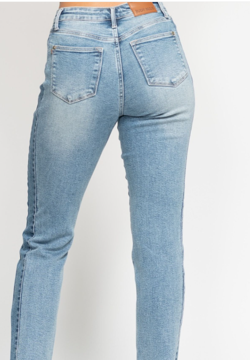 JUDY BLUE - High Waisted Fray Hem Slim Jeans