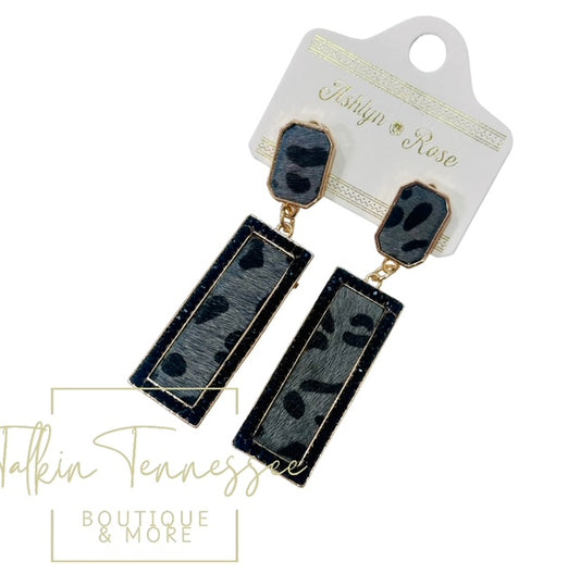 Leopard Rectangle Black Earrings